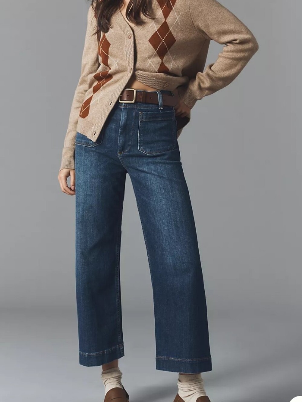Maeve Colette Dark Indigo Cropped Wide-Leg Jeans